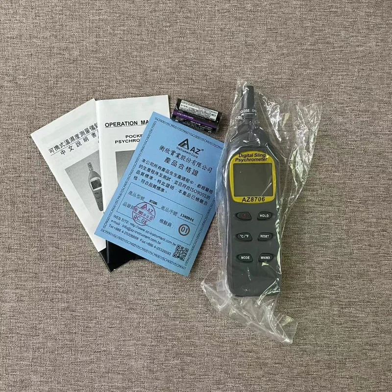 AZ8706 Meteran Suhu dan Kelembapan Digital Presisi Tinggi Titik Embun Kelas Industri Detektor Suhu Bola Basah Lingkungan