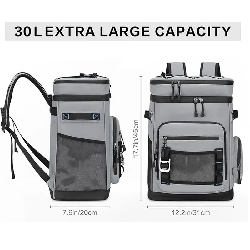 30L Waterproof Insulated Backpack Camping Fishing Pack Keep Food Hot Cold Lunch Rucksack Outdoor Travel Beach Picnic Thermal Bag