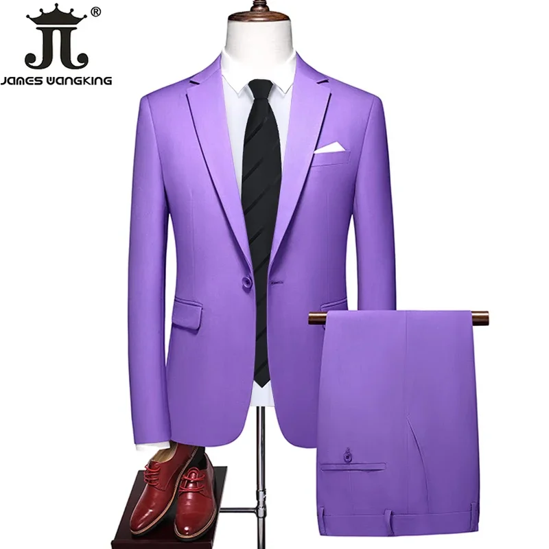 M-6XL 19 Colors ( Blazer + Pants ) Luxury Brand Boutique Fashion Solid Color Men\'s Official Business Suit Groom Wedding Dress