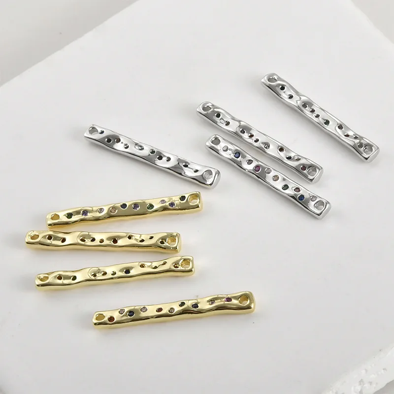 Copper-plated 14k Gold Color Zirconium Rectangular Double Hanging DIY Handmade Bracelet Earrings Pendant Accessories Material