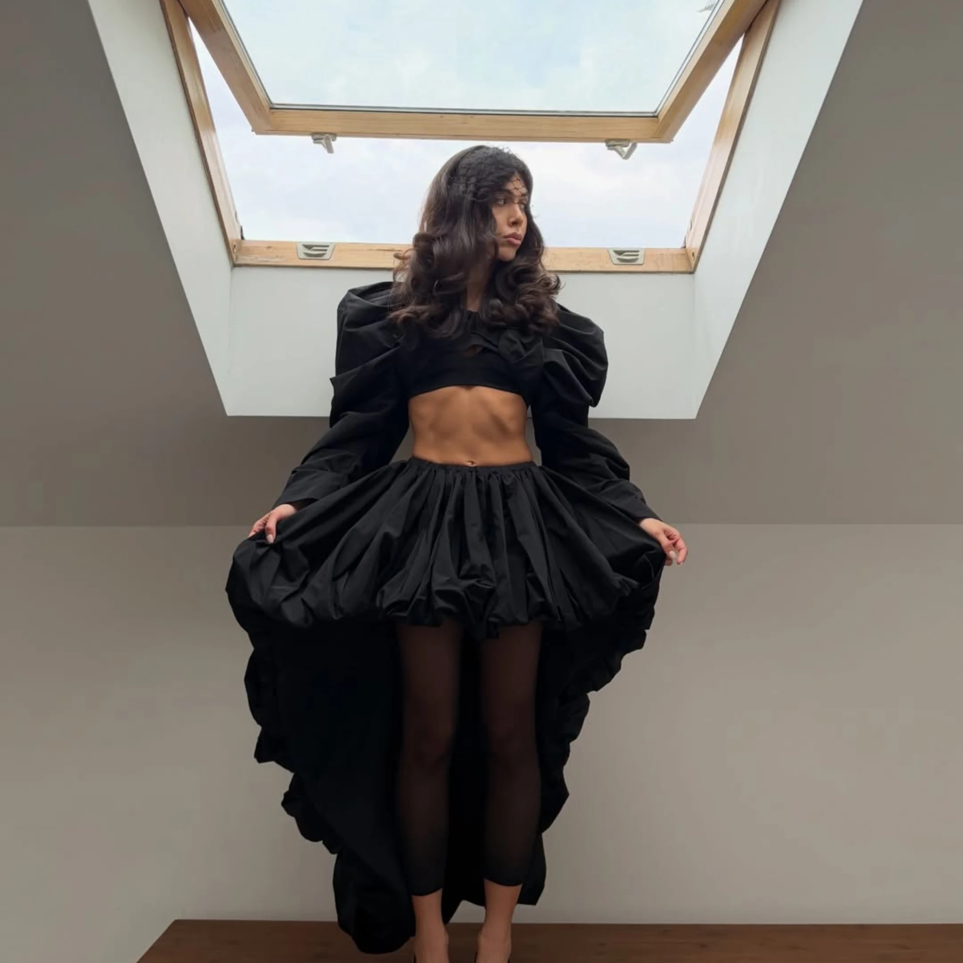 

2026 New Gothic Puff Sleeve Black Dress Women Heart Cutout Two Piece Balloon Skirt High Low Party Dress Elegant Vintage Style