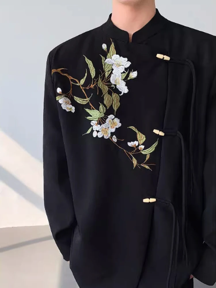 

New Chinese Sle Embroidered Floral Stand Collar Pad oulder Wedding Suit Jaet Men Casual Leisure Faion Outerwear