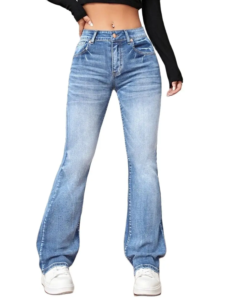 2013 Fall Women's High Waist Y2K Jeans Fashion Stretch Denim Straight Leg Pants Casual Female Clothing Black/Blue S-2XL