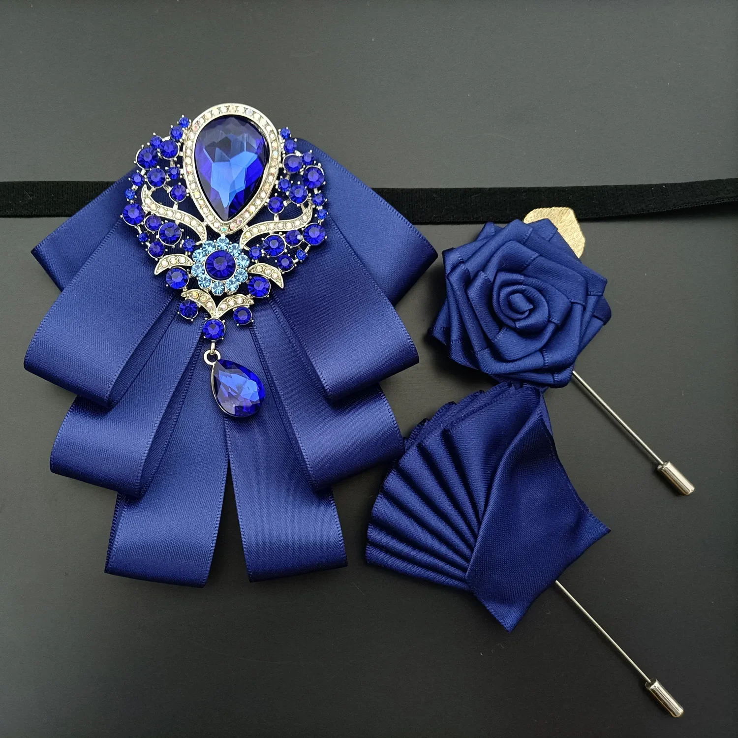 

Original Design Luxury Rhinestone Bow for Men's Business Banquet Suit Shirt Wedding Accessories 3-Piece Set Handmade Jewelry