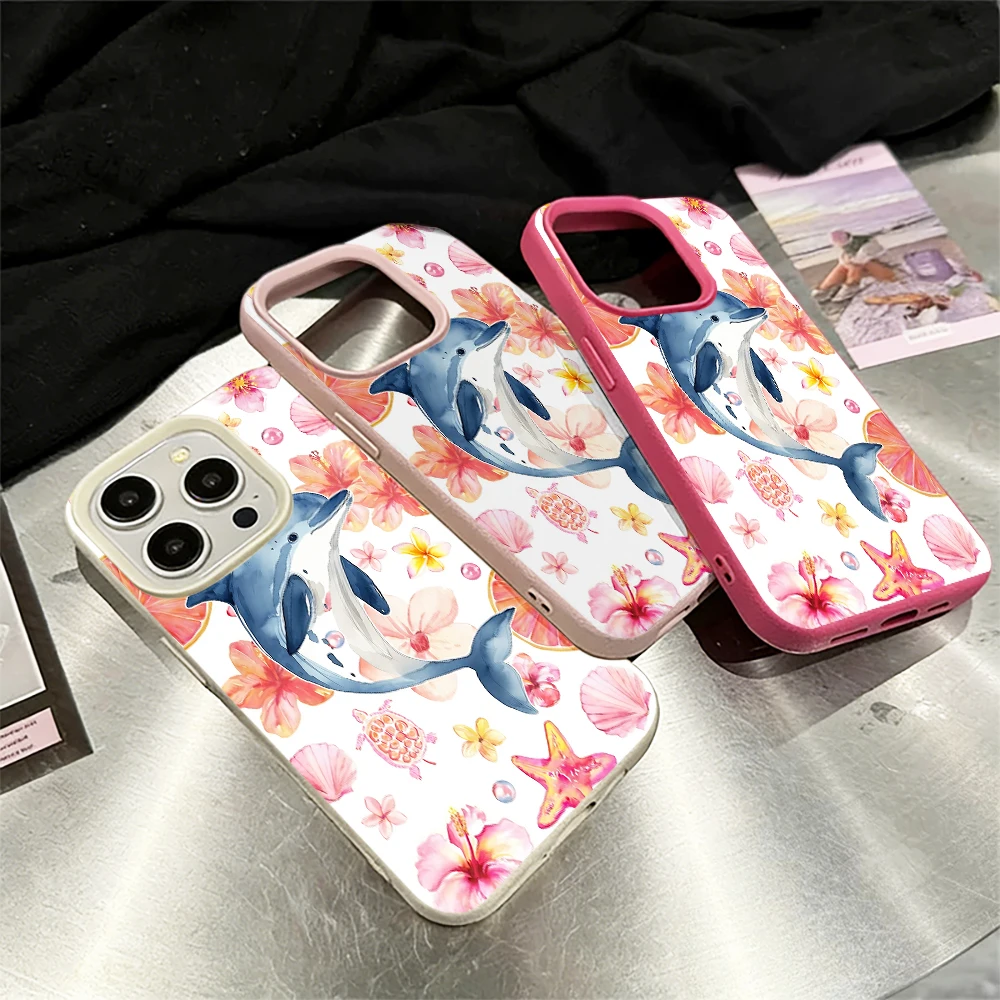 Delfin-Rosa-Hibiskus-Handyhülle für iPhone 17 16 15 14 13 12 Pro Max 16 15 14 Plus 17 16 15 14 Pro 17Air Silikon-Matt-Abdeckung – Detail 3