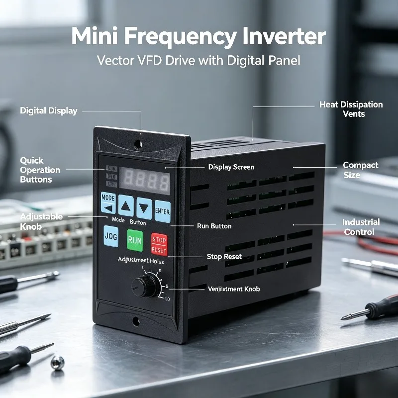 Panel Mount Vector VFD 750W Single Phase 220V Input To 3 Phase Output T13 Three Phase Motor Speed Governor For Small Machinery