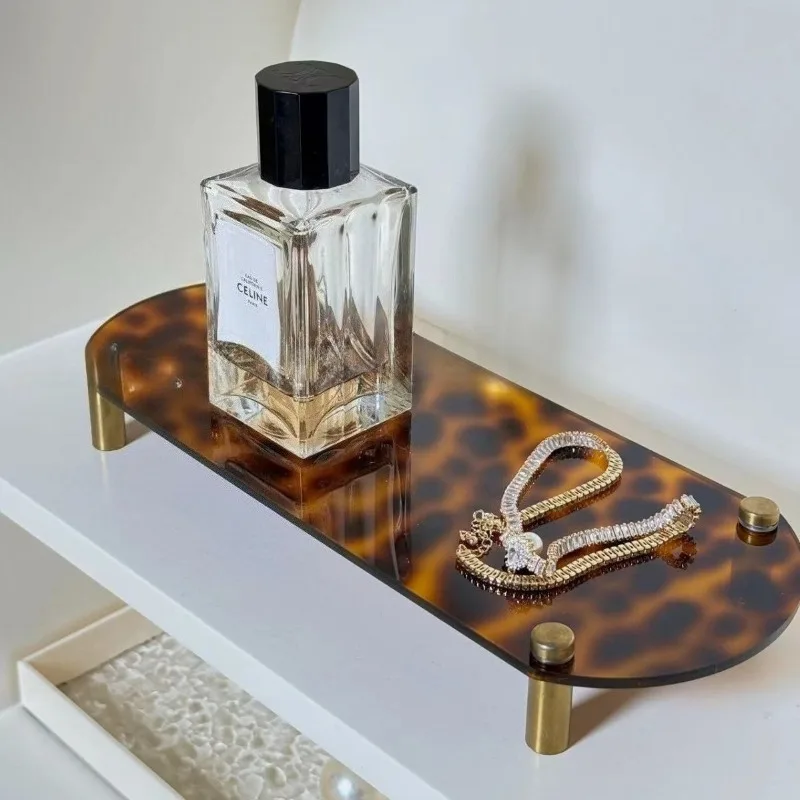 

Винтажный акриловый поднос для ванной комнаты с леопардовым принтом, туалетный столик для рук, мыло, ароматическая свеча, держатель для хранения прихожей, настольный художественный орнамент