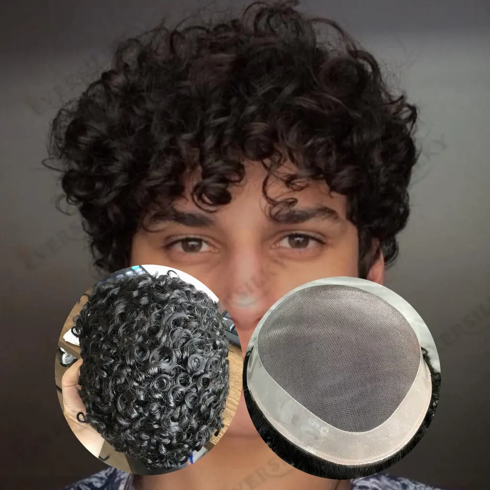 18mm Afro Krullend Man Toupetje 100% Echt Menselijk Haar Pruiken 15mm Kinky Krullend Mannen Toupet Fijne Mono Kant capillaire Prothese Systeem Eenheid