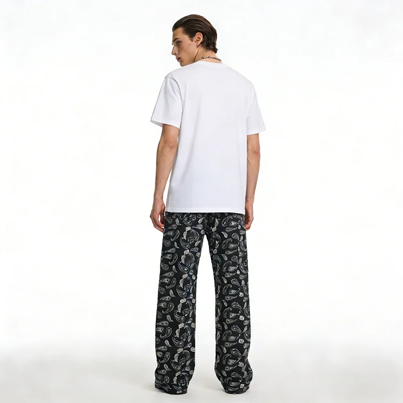 

Bandana Embroidered Jeans Men Heavy Wide Leg Baggy Oversize Pants Paisley Denim Trousers Hiphop Spring 2026 Z1