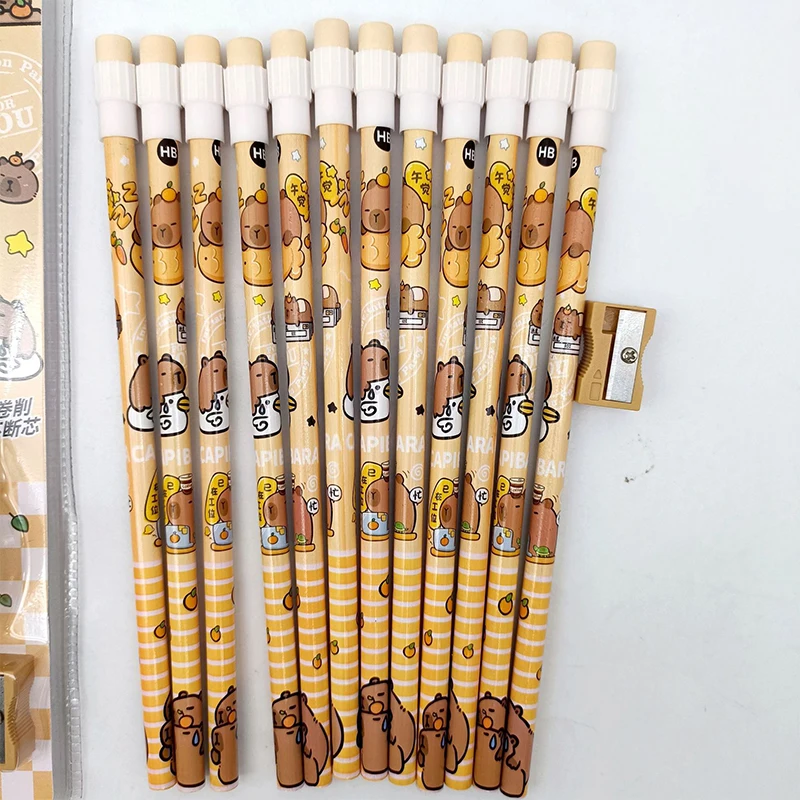 12-Piece Cute Cartoon Capybara HB Pencil Set With Pencil Sharpener – Ideal Stationery Gift For School Students