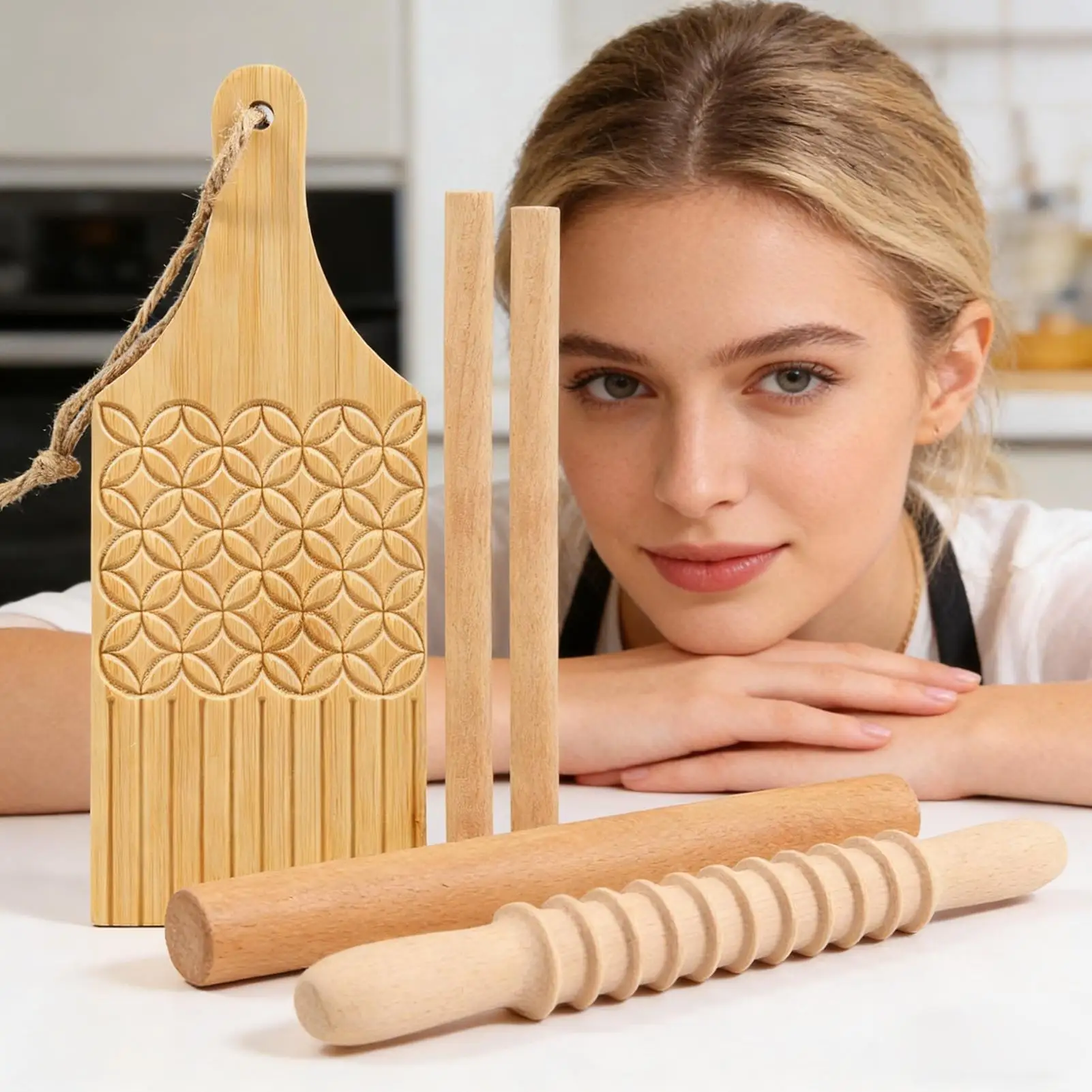 Pasta Making Kit 7 Pieces Manual Wooden Food-grade Pin Ravioli Cutter Wheel For Dough Noodle Dumpling Pastry Kitchen Home