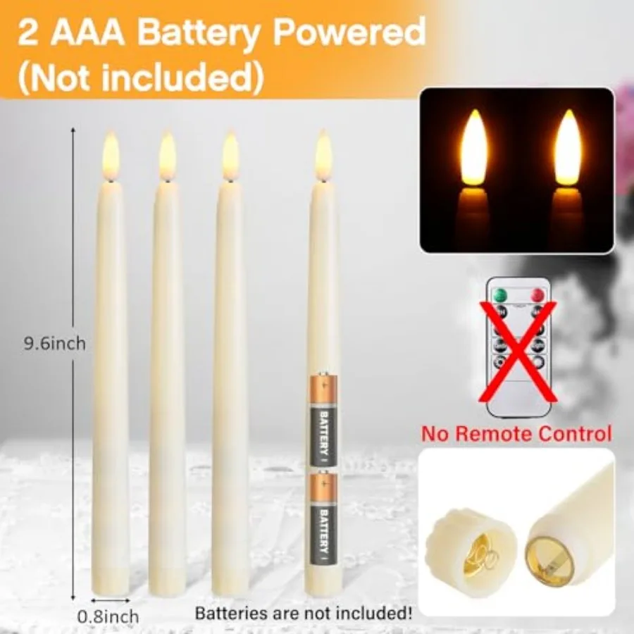 Pcs Flameless Ivory Taper Candles Bulk Flickering LED Candles Taper Warm White Light LED Candlesticks for Christmas Wedding Hom