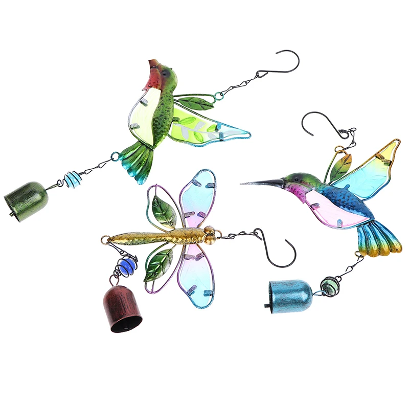 Wind Chime Hummingbirds Dragonflies Metal Glass Painted Crafts Hanging Pendants Bell Aluminum Pipe Home Courtyard Hanging Decors