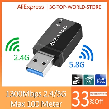 Çift bant 1300Mbps Usb 3.0 kablosuz ağ kartı Ethernet Wi-Fi Dongle anten AP 2.4/5.8Ghz Wifi adaptörü Windows 11 10 8 7 için