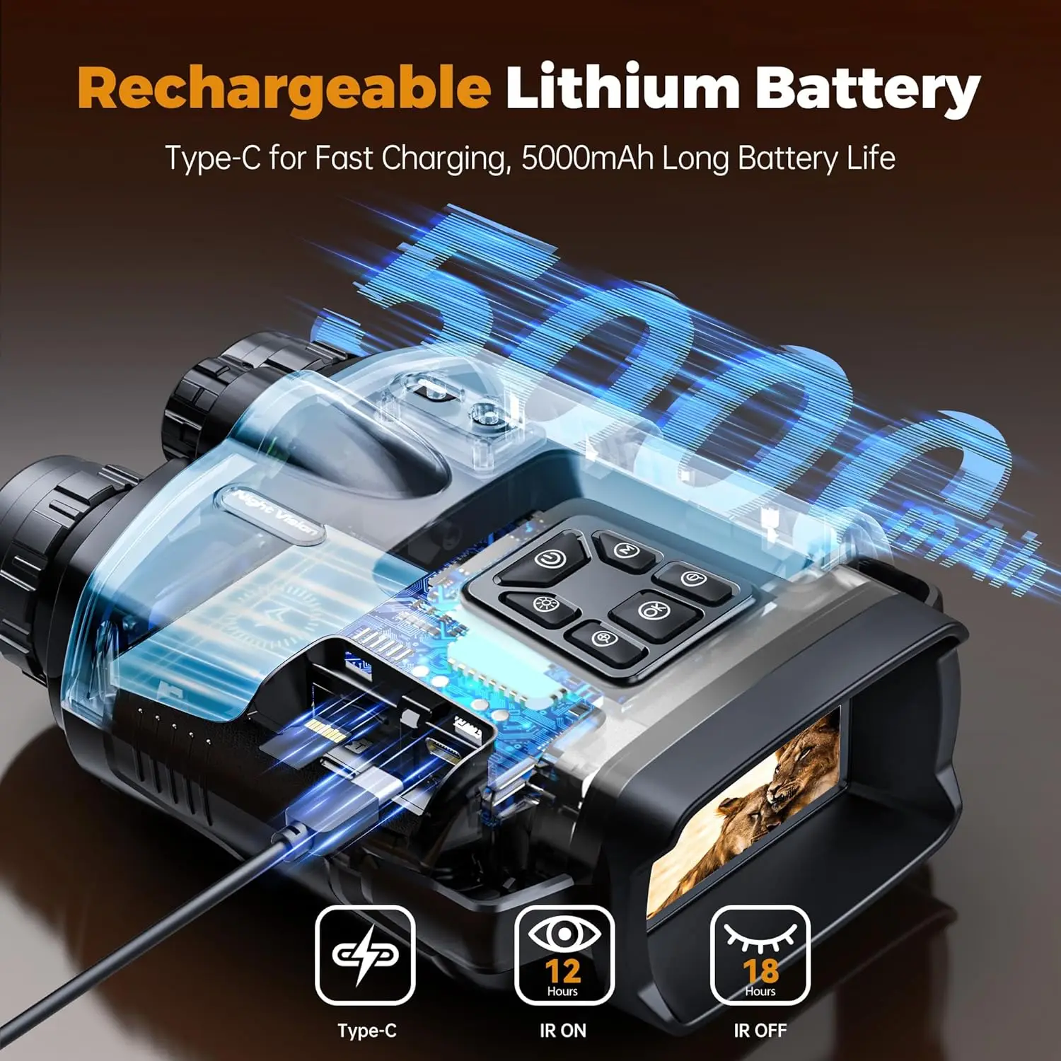 مناظير 4K نظارات الرؤية الليلية 8X التكبير الرقمي IP65 3 "شاشة 5000mAh 8 مستويات الأشعة تحت الحمراء 600 متر الظلام للتخييم في الهواء الطلق