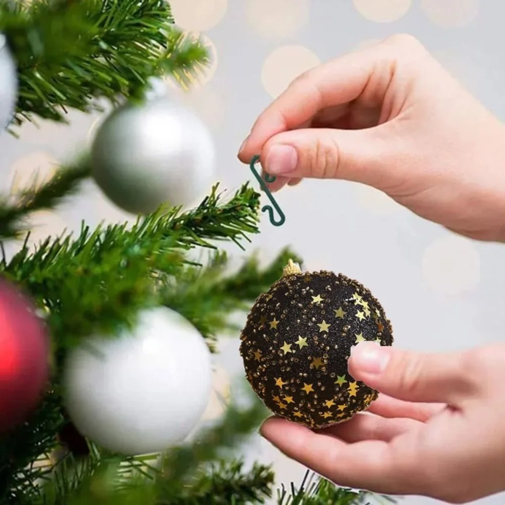 8cm Christmas Ball Shining Black Christmas Tree Ornaments Balls with Sequins and Ribbons Foam Christmas Tree Pendant Wedding