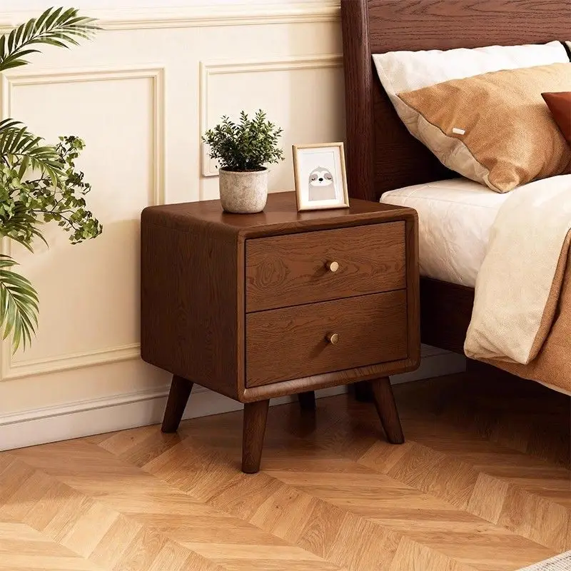 Solid wood bedroom double draw bedside table double draw large capacity second bedroom apartment room