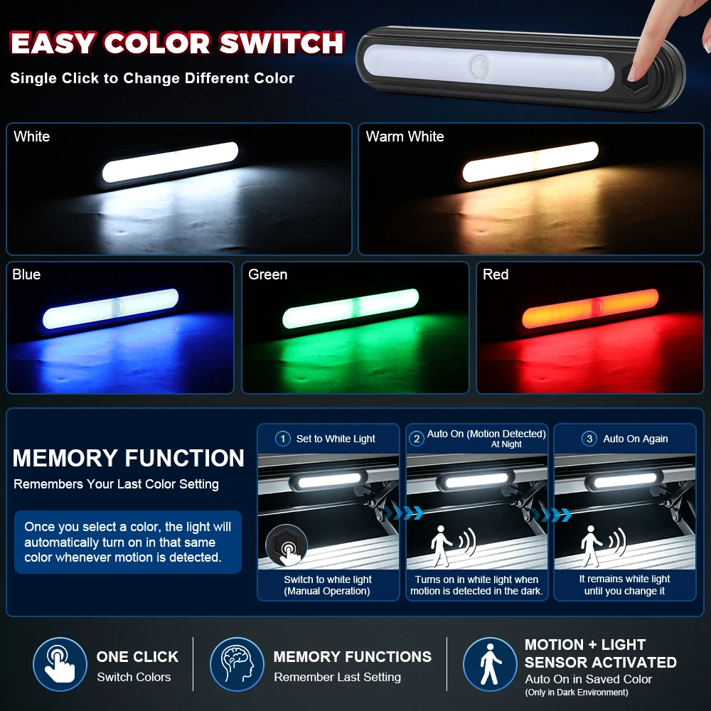 OVOVS RGBW RV Step Light with Color Cycling Memory Human Sensing Magnetic Mount for Caravan Motorhome