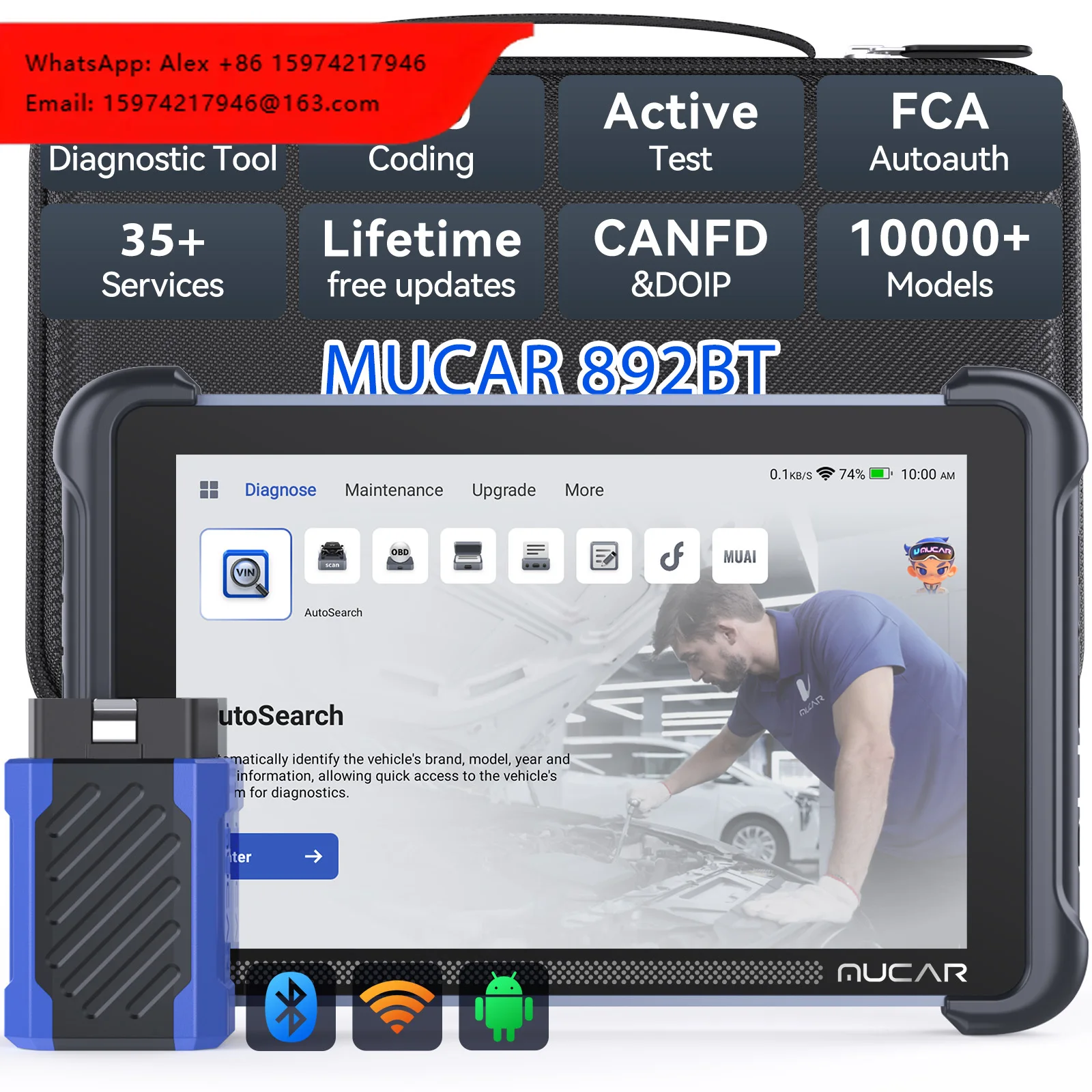 MUCAR 892BT Bidirectional Test Car Scanner For Workshops Lifetime Free Update Full System AI Intelligent Diagnostic Tool