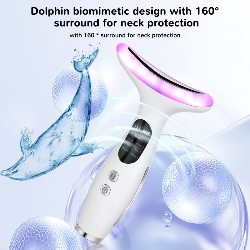 Professional 7-Color Facial and Neck Massager with LED Light Therapy and Microcurrent for Skin Tightening