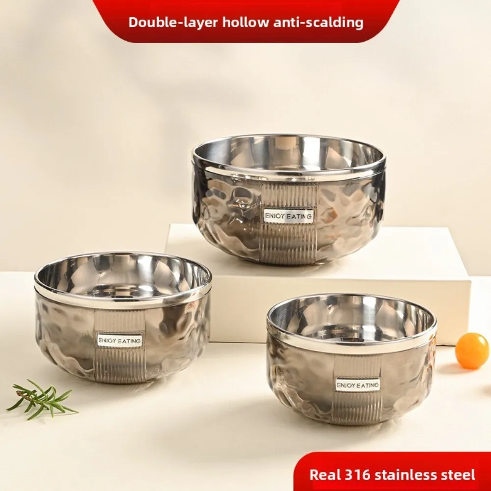 

316L Stainless Steel Double Layer Hollow Insulated Soup Rice Bowl Large Capacity Lightweight for Instant Noodles Home Use Anti