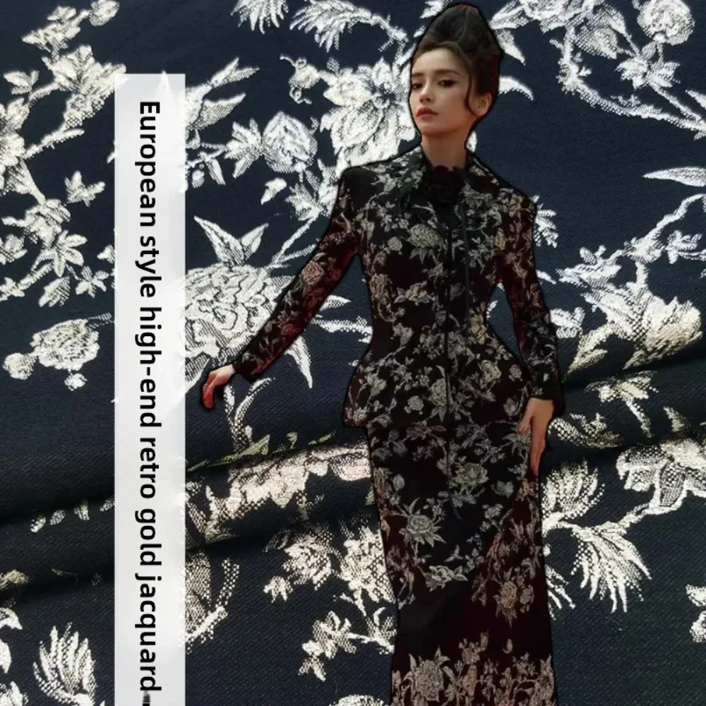 

Золотая проволока, жаккардовая парчовая ткань, европейский модный костюм, плащ, платье, оптовая продажа, материал для шитья своими руками, дизайнерская ткань