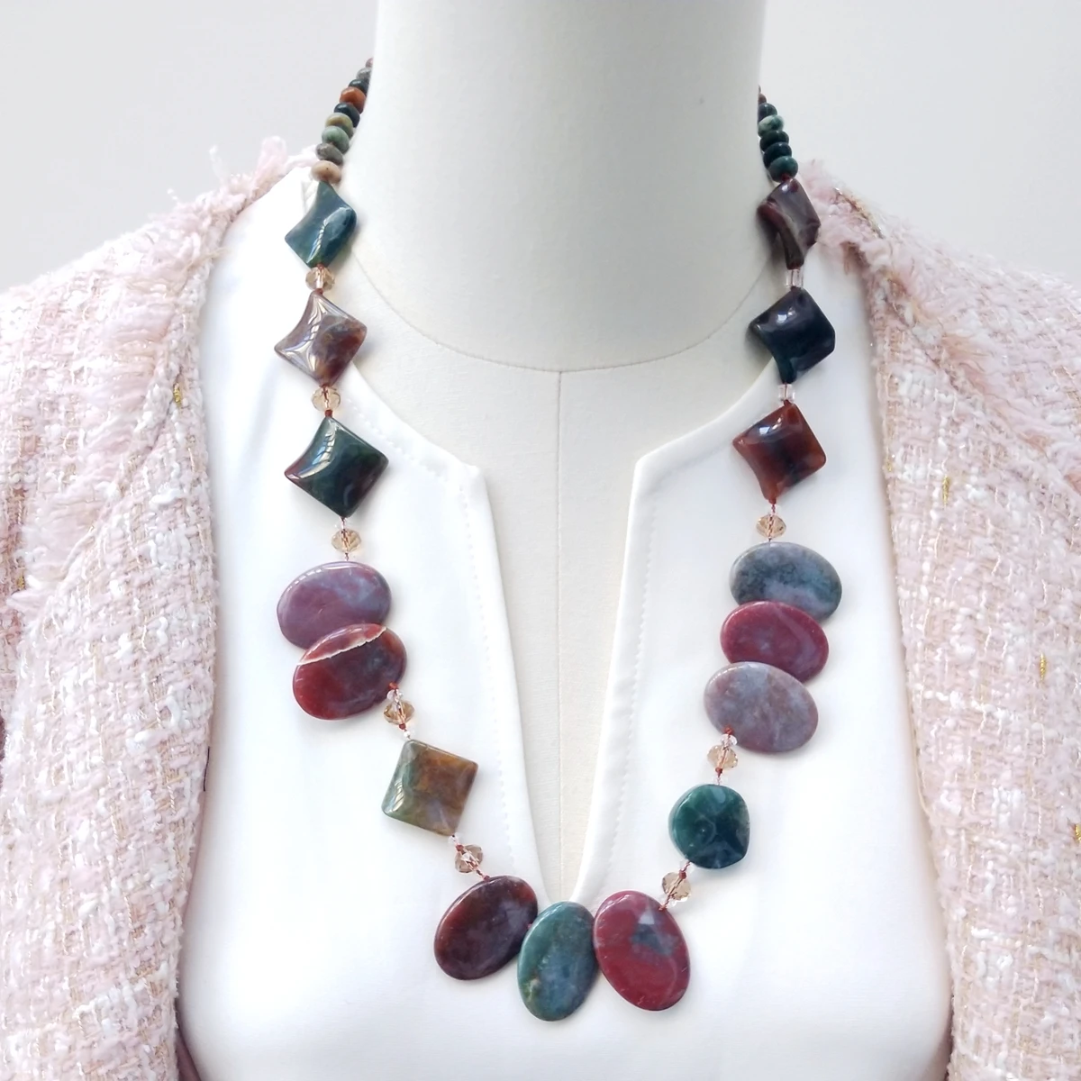 Lii Ji Natural Stone India Aagte Crystal Necklace 66cm Women Jewelry Stock Sale only 1pcs