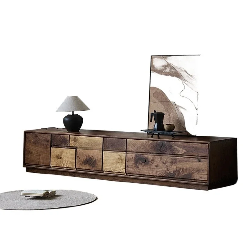 North American black walnut solid wood floor-to-ceiling TV low cabinet drawer storage B & B white oak living room