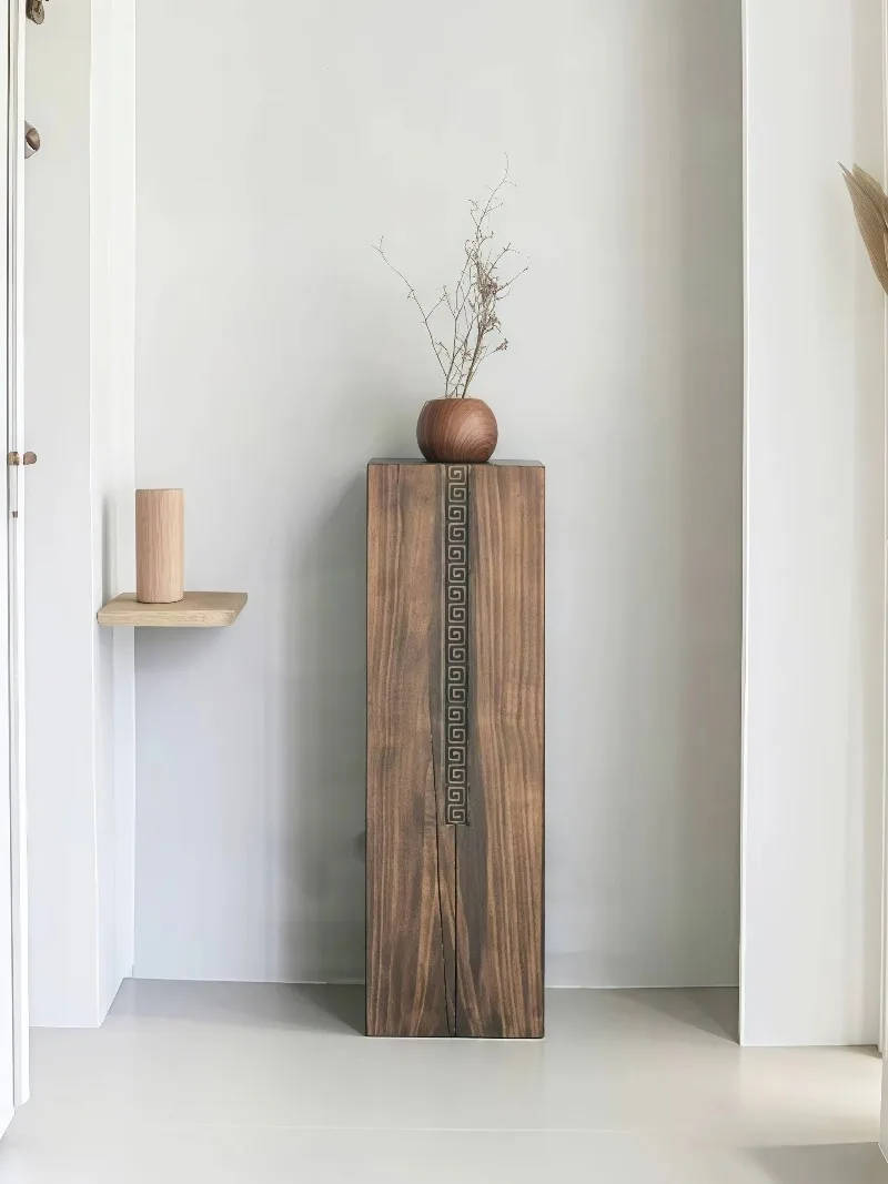 Medium-sized wabi style pine stool flower stand shop display decoration B & B entrance corridor flower stand natural wood