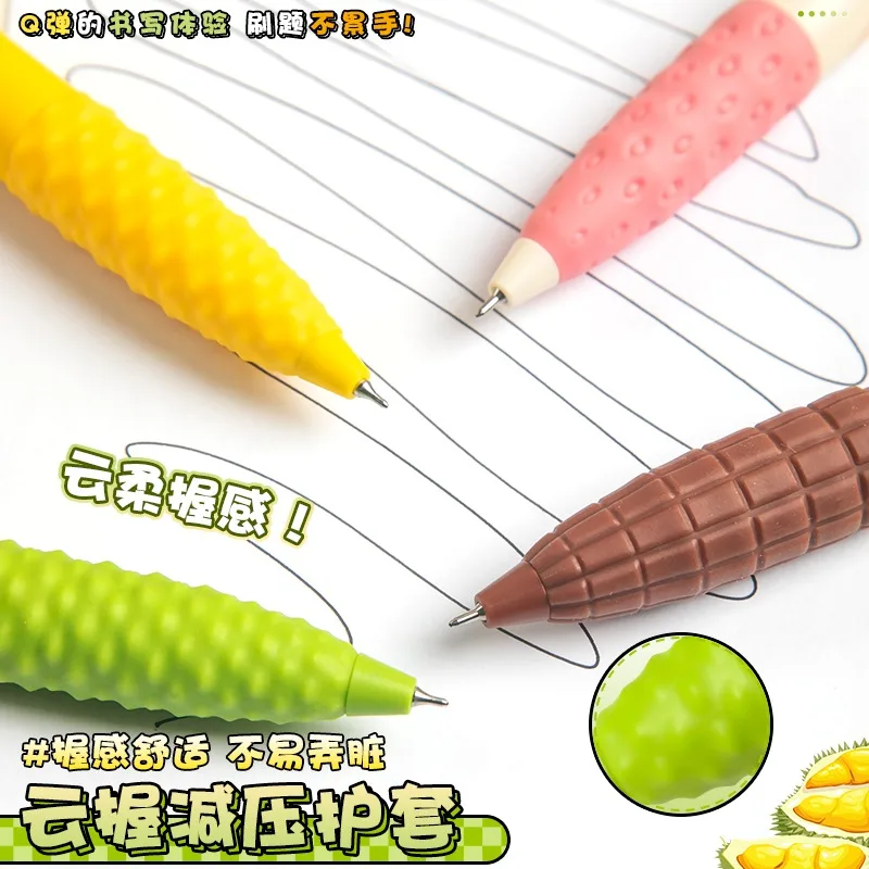 Leuke Fruit Gel Pennen, 3 Pen/Set Zwarte Inkt Aardbei/Durian/Chocolade Sneldrogend Ondertekening Stylo Voor meisjes Kids Kawaii Stationeri