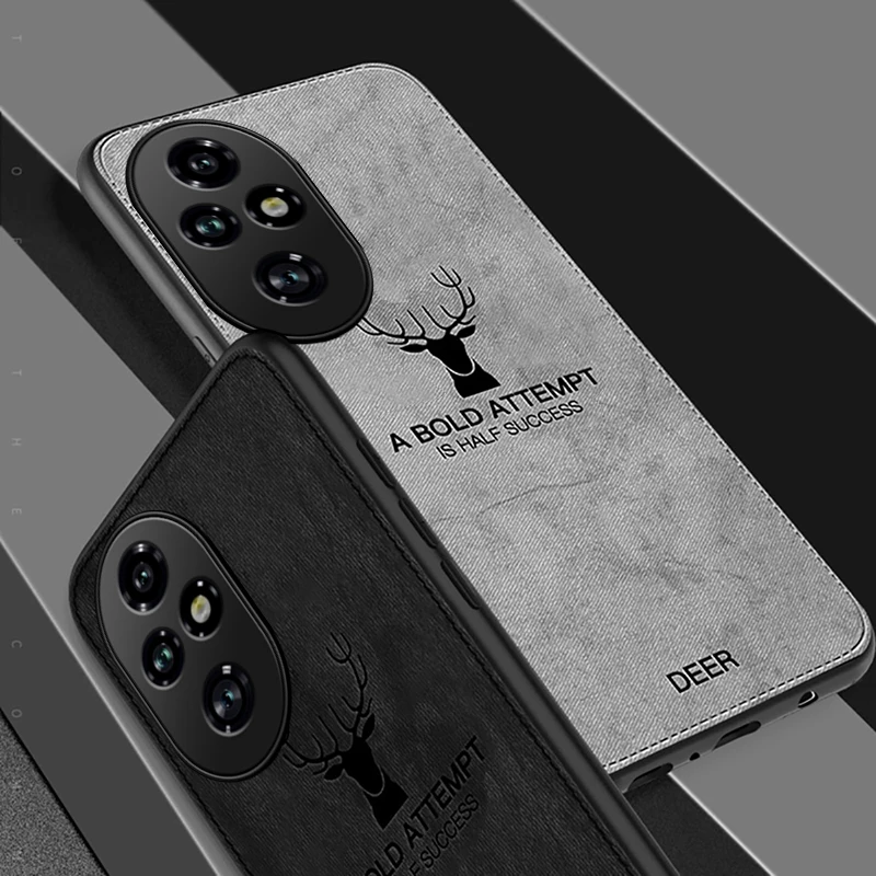 Deer Pattern Fabric Cloth Back Cover For Honor200 Honor 200 Pro 5G Case TPU Soft Shockproof Bumper Coque Honar Honer 200Pro 5G