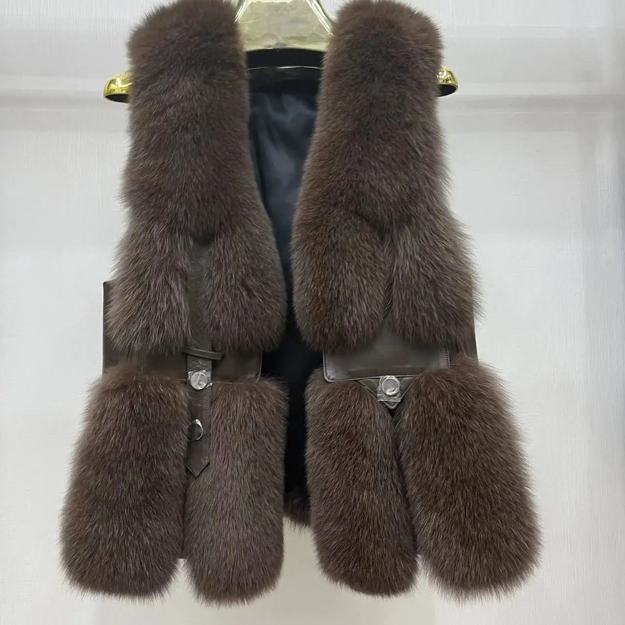 

FURSHEHE 2023 High Quality Fox Fur Vest 100% Natural Real Fur Coat Autumn and Winter Wholeskin V-neck Sheepskin Leather Jacket