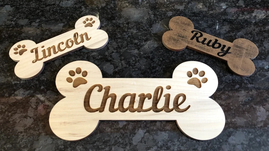 Personalized Dog Name Sign,Wood Dog Name Plate,Dog Name Plaque,Costom Dog Bone shape sign，Custom Pet Sign Dog Lover Gift