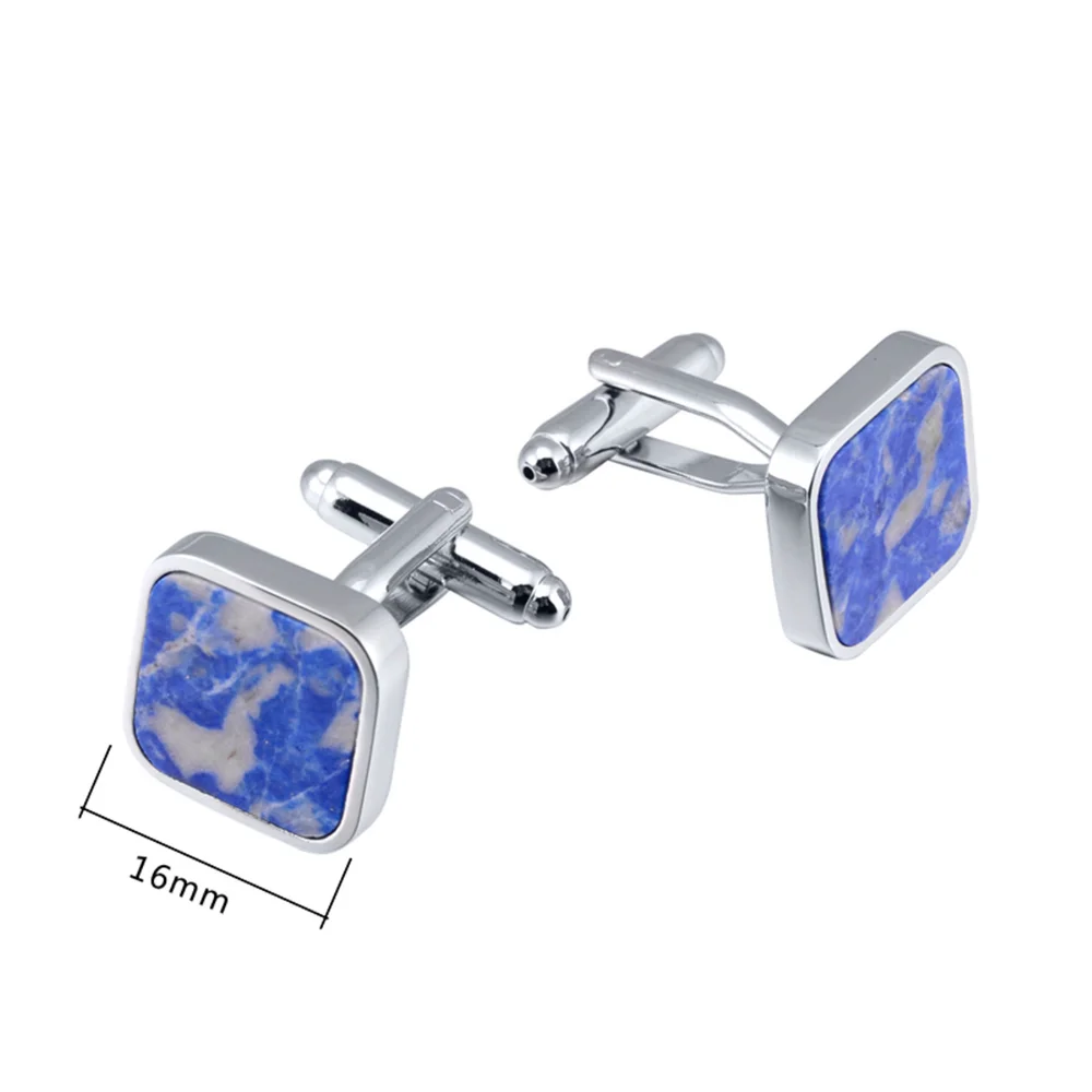 Natural Lapis Lazuli Cufflinks, Tie Clip Cufflinks Blue and White Marble Textured Cufflinks for Men's Business Dress Shirts