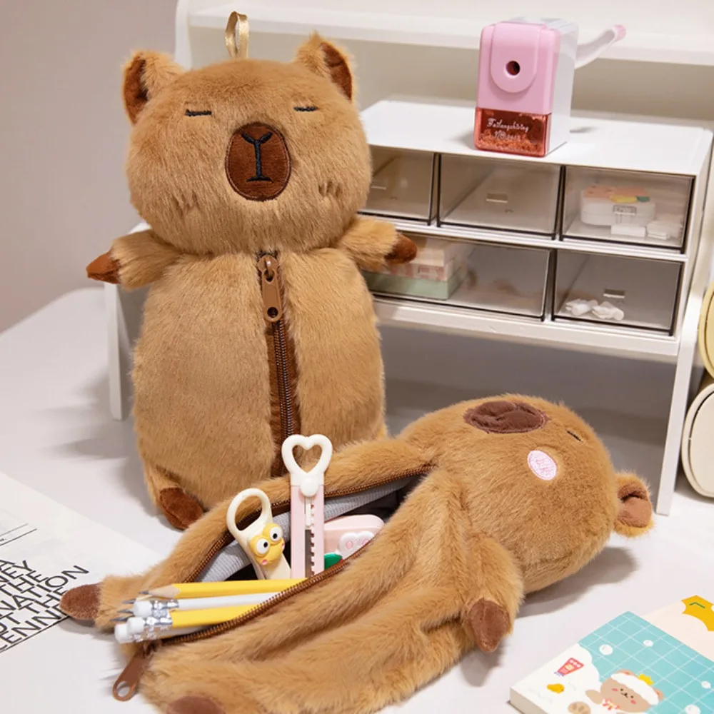 Cat Plush Capybara Pen Bag Multi Functional Large Capacity Kitty Stationery Bag Kawaii Portable Cartoon panda Pencil Case