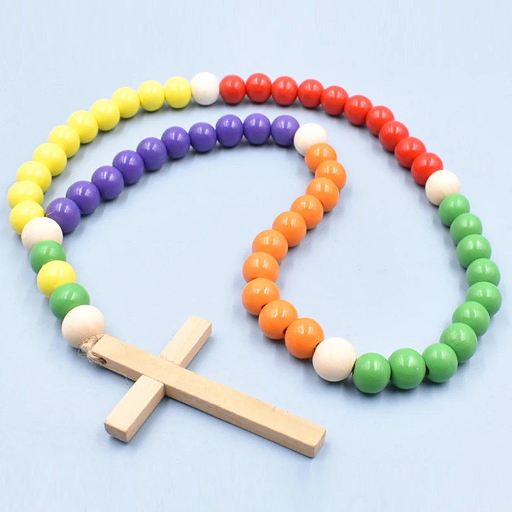 

2pcs Wood Bead Garland Decorative Hanging String Home Farmhouse Rustic Cross Pendant DIY Party Outdoor Wall Bedside Mirror Shelf