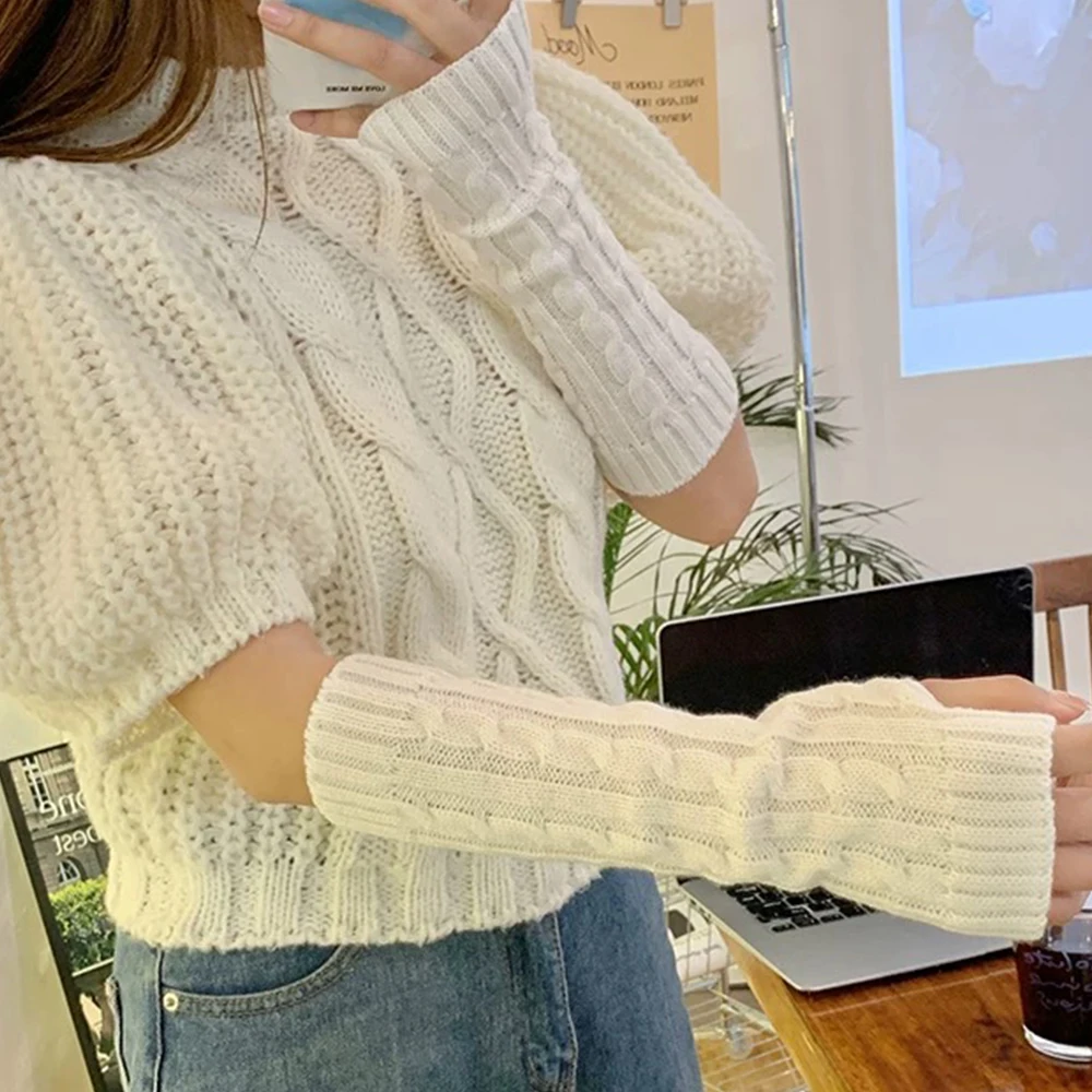 Long Fingerless Gloves Women Mitten Winter Arm Warmer Knitted Arm Sleeve Fashion Casual Soft Girls Clothes Punk Gothic Gloves