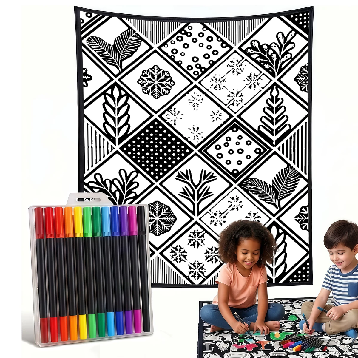 Red Green Diamonds DIY Cozy Coloring Blankets -24 Markers, Cozy Velvet Ideal For Daily Use Home Decor And Kids Spaces