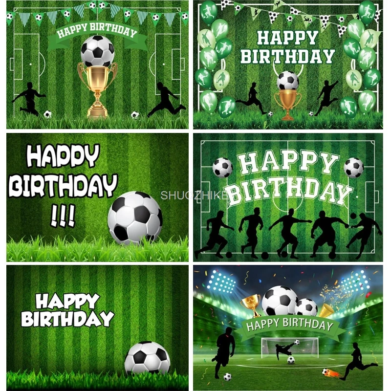 

Soccer Theme Happy Birthday Photography Backdrop Props Boy Party Decorations Grass Lawn Football Field Studio Background Banner