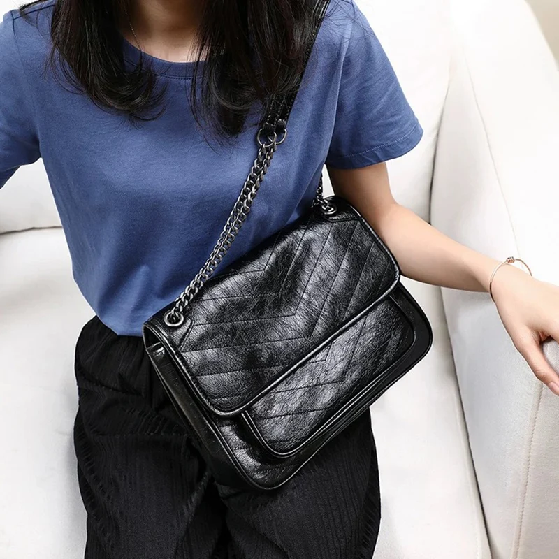 

Женские изящные сумки через плечо, модные универсальные черные сумки с цепочкой и клапаном, женские сумки на плечо, подарки на День святого Валентина, женская сумка