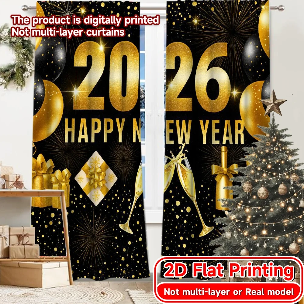 2D Flat Printing,2pcs Golden Celebration(3) Popular Minimalist Curtains Durable Polyester Curtains Outdoor Decorations Ldeal for