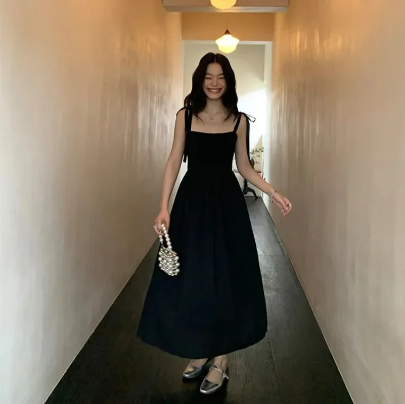 French Style Black Slimming Dress for Women Summer Petite Cute Tank Dress with Long Slimming Design Sleeveless Inner Wear 2025