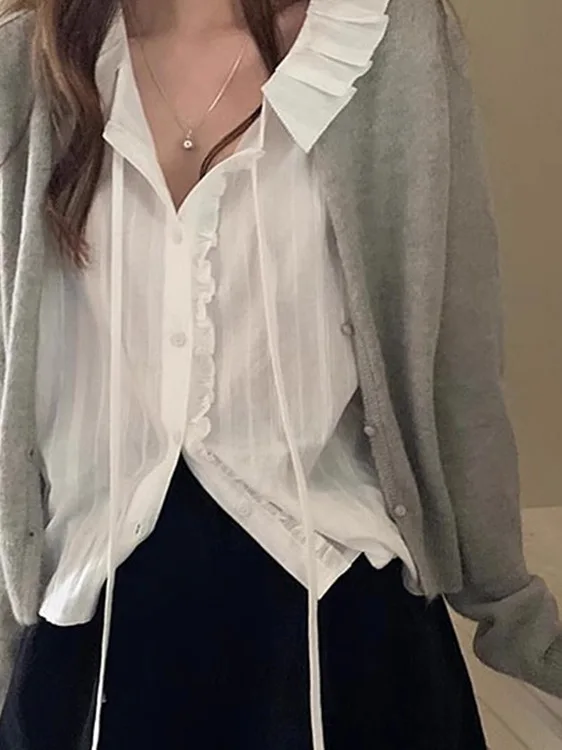 Doux jeune blanc irt femmes coréen Sle doux Sa épissure oreille en bois bulle ample Sve vêtements intérieurs haut début du printemps