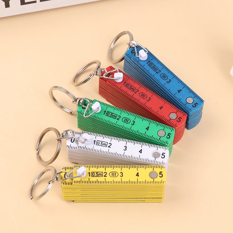 1Pc 0.5 Meter 10 Fold Keychain Plastic High Precision Folding Ruler Can Be Stored For Travel Woodworking Bricklaying Home DIY