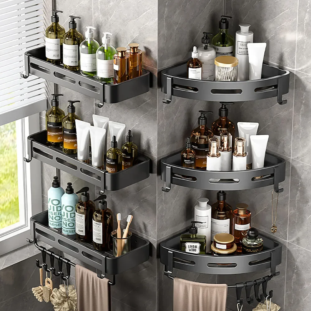 

Triangle Towel Shower Storage Rack Shower Shelves Wall Mounted Aluminum Storage Wall Bathroom Organizer Bathroom Accessories