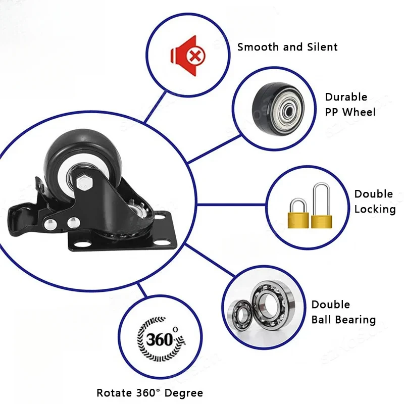4pcs/lot Furniture Casters Wheels PP Fixed Swivel Caster Roller Wheel Heavy Duty Platform Trolley Chair Household Accessory
