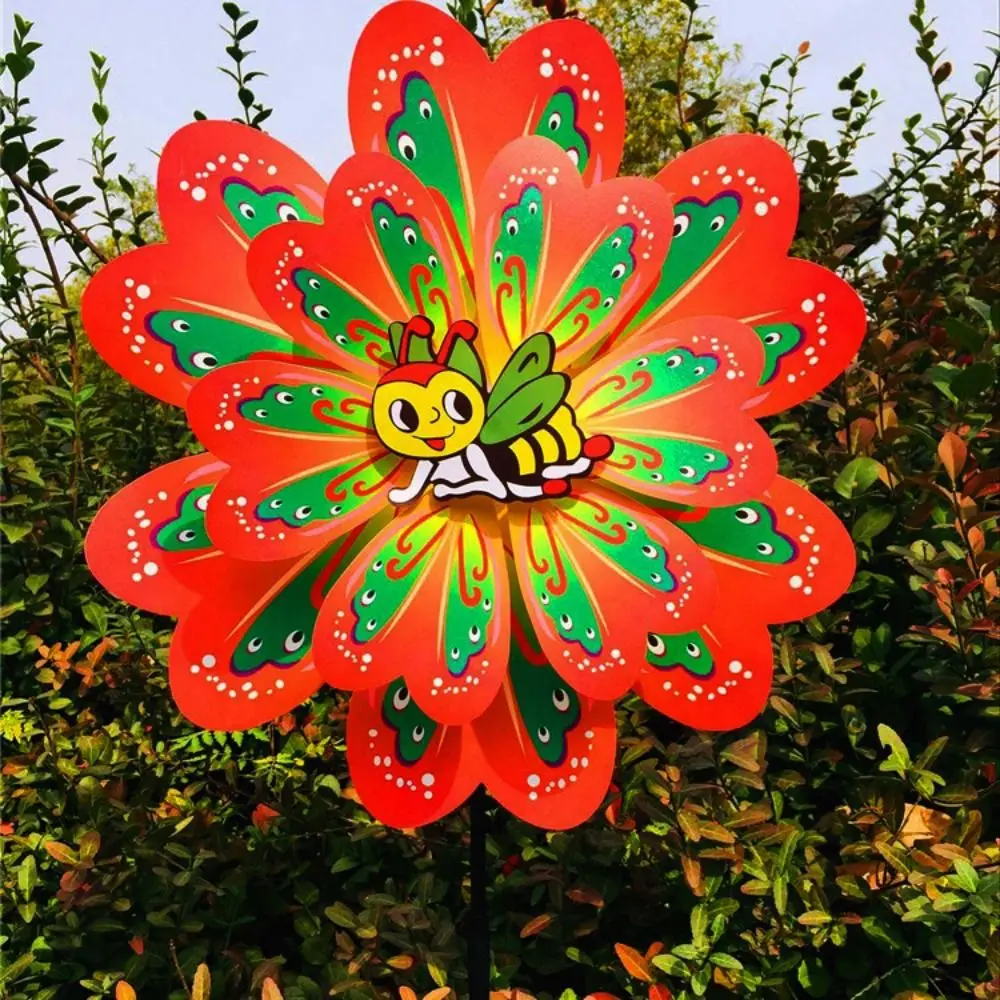 Multistyles Cartoon Colorful Traditional Windmill Colorful PVC Standing Lawn Flower Pinwheel Double Layered Butterfly Bees