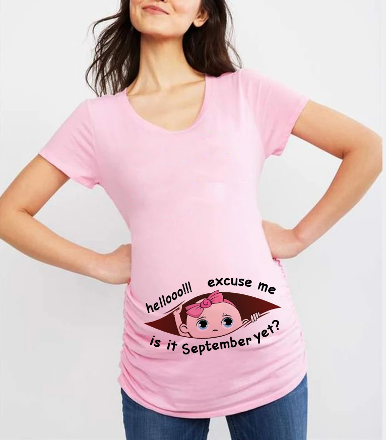 Excuse Me Is It January Yet 12 Monthes Summer Cute Pregnant Maternity Clothes Casual Pregnancy T Shirts Baby Print Women Tees