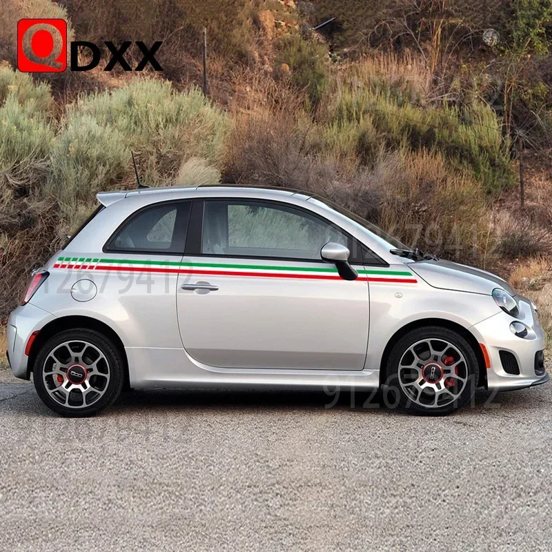 Italian Flag Stripes Car Waist Lines Stickers Auto Body Door Side Vinyl Decals Racing Sport Styling Accessories For Fiat 500