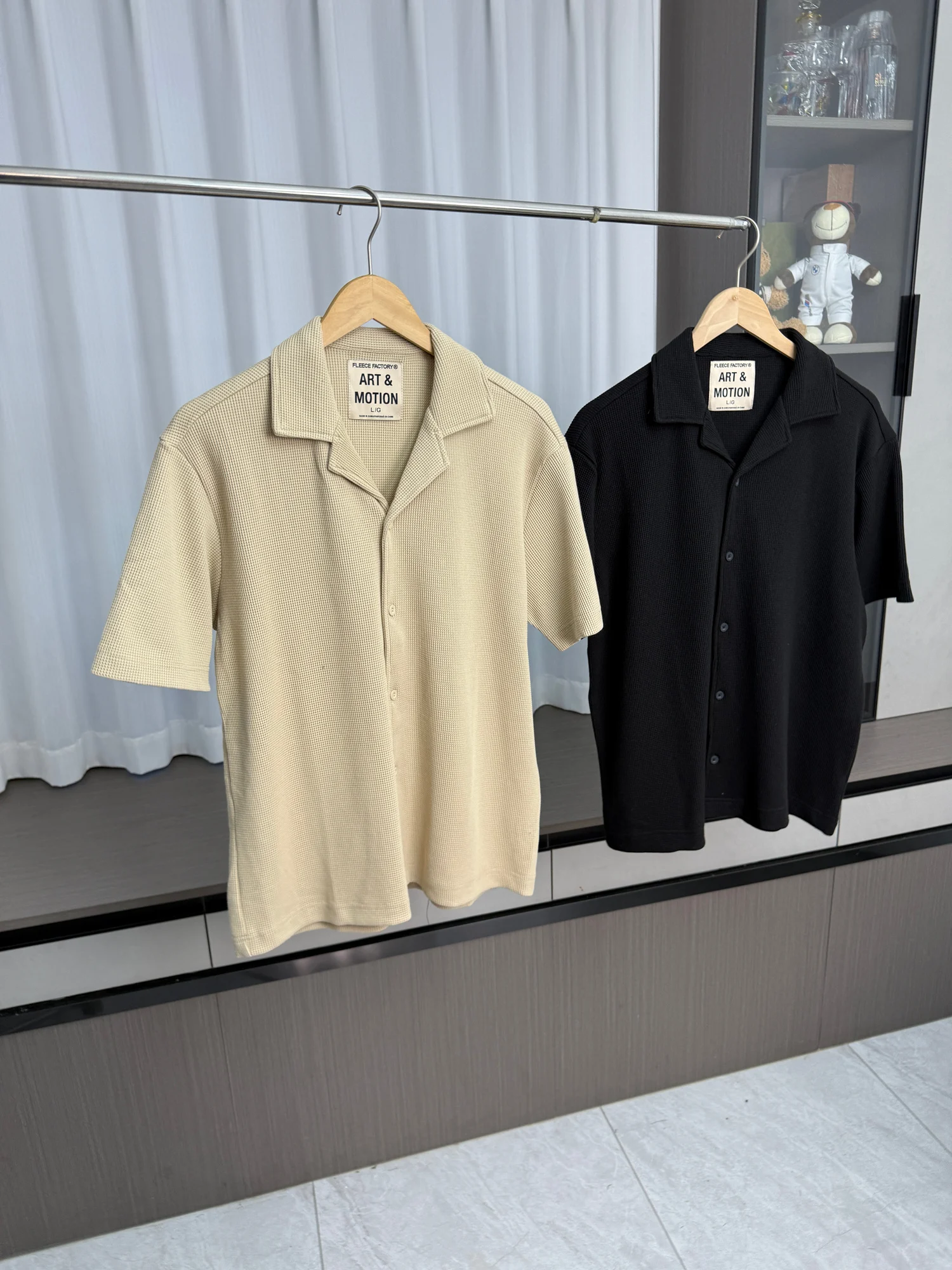 American Style Heavyweight Waffle Texture Men's Summer Vintage Casual Loose Cuban Collar Short Sleeve Shirt Breathable Fashio...